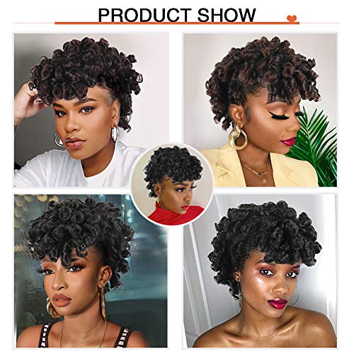 Oseti Mohawk Wigs for Black Women Cute and Curly Mohawk Ponytail with Bangs Clip in Hair Extension Afro Faux Hawks Hairpieces, Clip-on Mohawk Hair for African American Fake Ponytail Wig (1B)