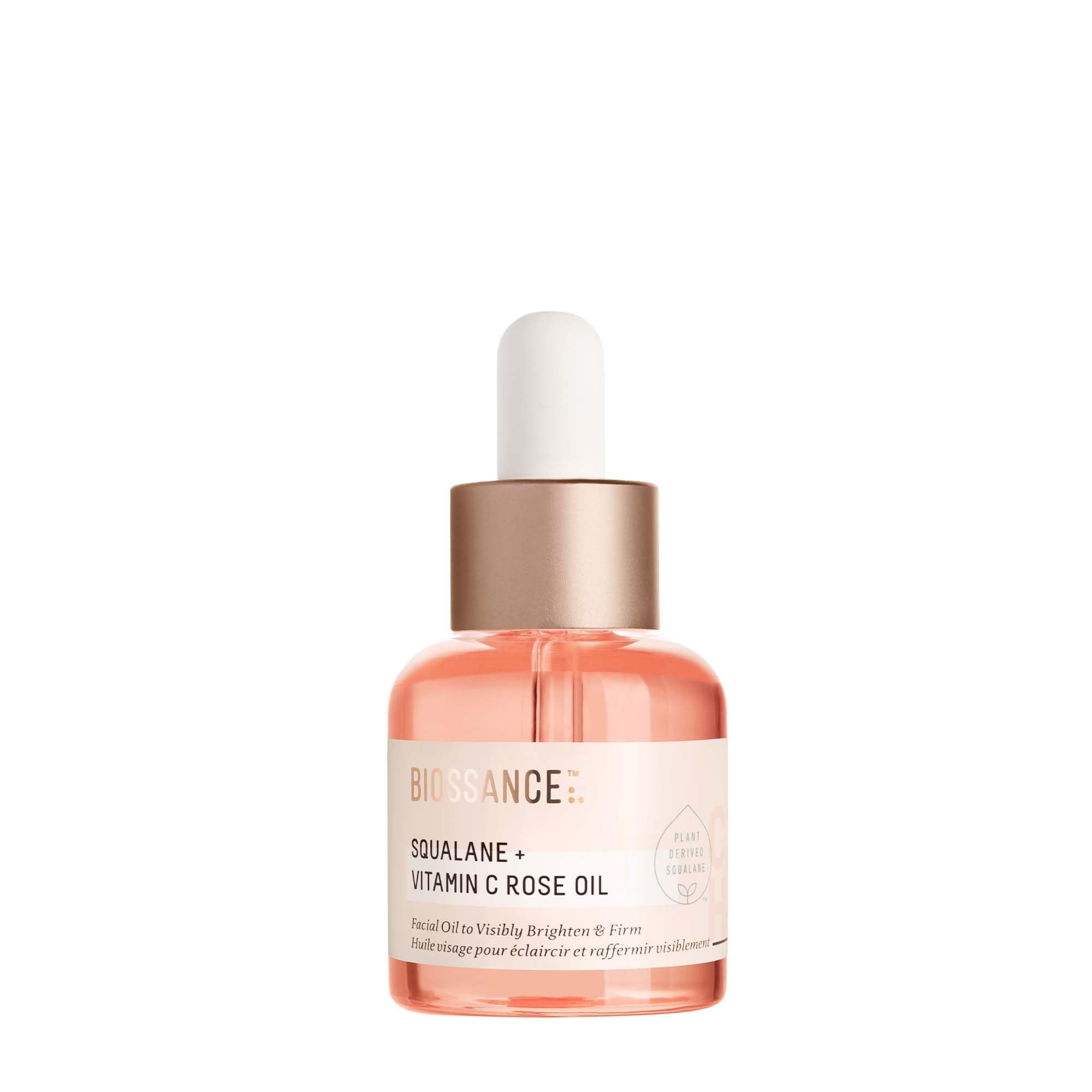 Biossance Squalane + Vitamin C Rose Oil, Advanced Facial Oil - Brightening, Firming, and Hydrating Serum for All Skin Types - Chios Crystal Oil, Damascus Rose Extract & Squalane for Radiance - 0.5oz