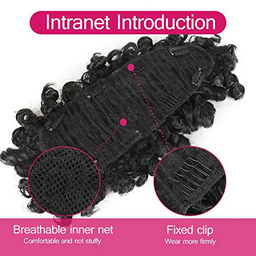 Oseti Mohawk Wigs for Black Women Cute and Curly Mohawk Ponytail with Bangs Clip in Hair Extension Afro Faux Hawks Hairpieces, Clip-on Mohawk Hair for African American Fake Ponytail Wig (1B)
