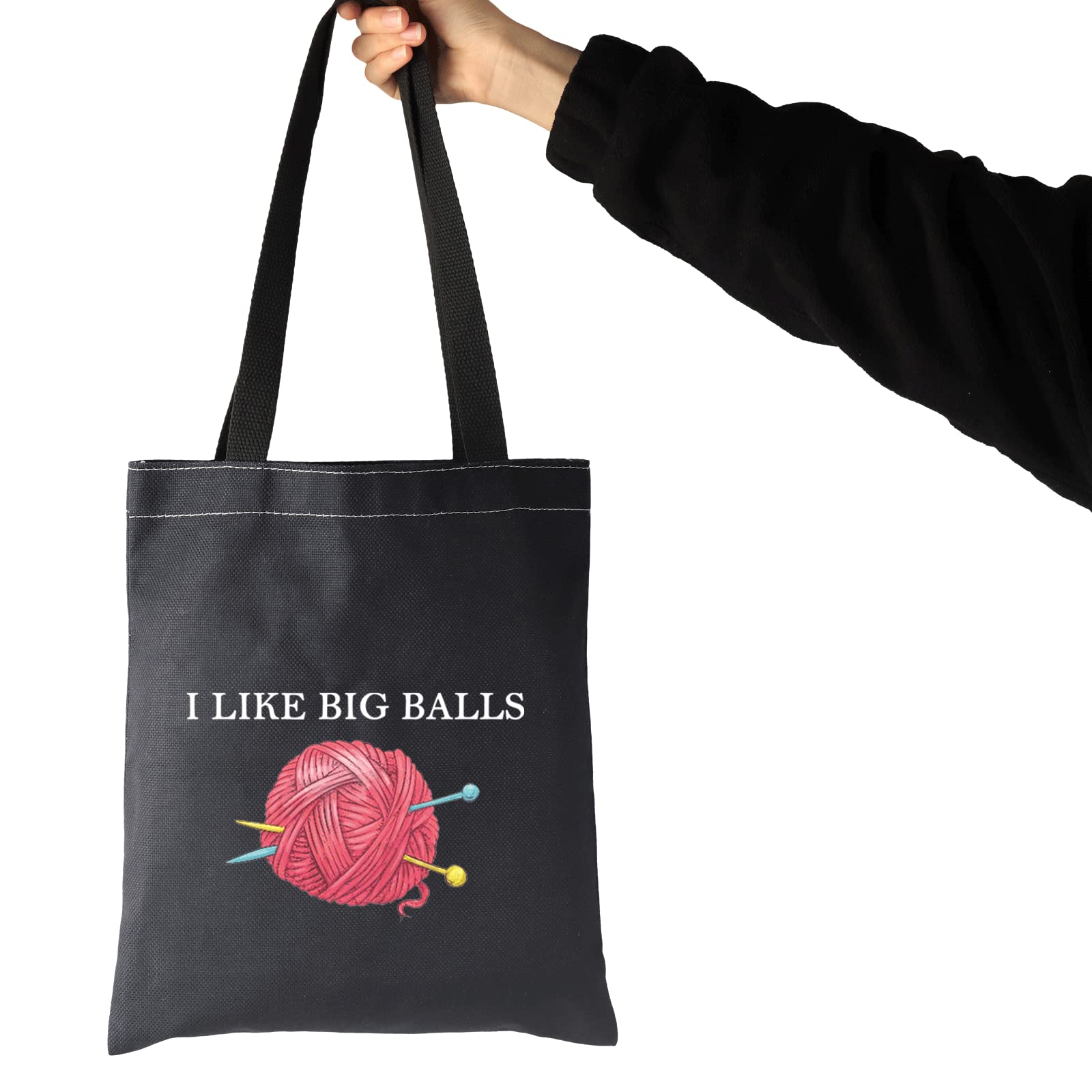 JXGZSO Crochet supplies Bag Knitting Project Bag I Like Big Balls Make Up Bag Funny Knitting Gift For Knitter (i like big balls shopping black)