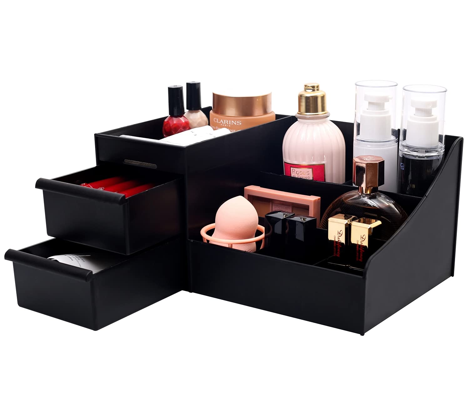 Simbuy Makeup Organizer for Vanity, Bathroom Countertop Organizer with Drawers for Cosmetics, Cologne, Skin Care Deodorant, Shaving Lotion (Black).