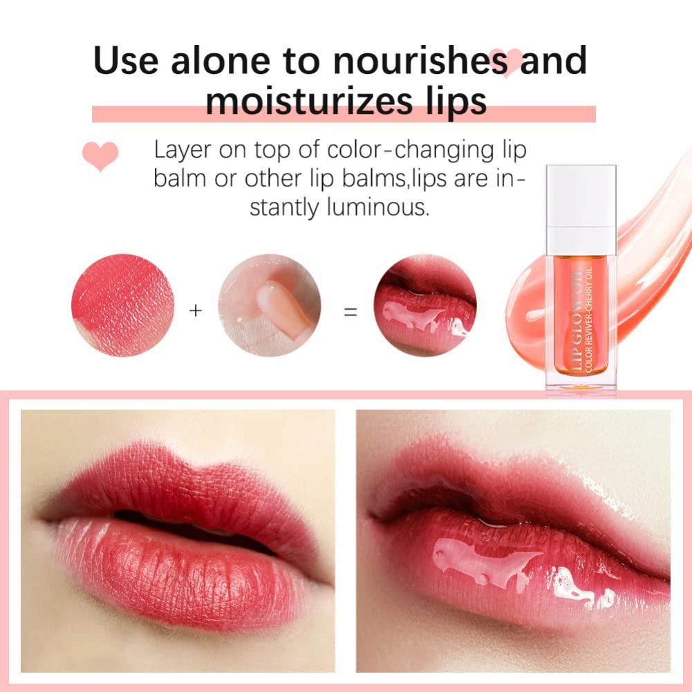 Ofanyia Hydrating Lip Glow Oil, Plumping Lip Gloss Tinted Lip Balm Transparent Lip Care, Long Lasting Hydrating Lip Gloss Tinted Lip Non-sticky, Lip Tint Lip Care Oil for Dry Lip (012#+015#)