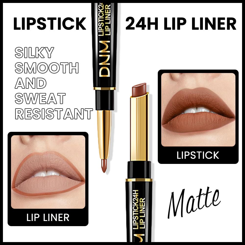 Kaely 2in1 Brown Matte Lip Liner & Lipstick Combo Set Kit for Women, DNM Magic Neutral Lipstick 24 Hours Original Lipstick and Lips Liner Pencil Stain Gloss Plumper Makeup Long Lasting Waterproof 38