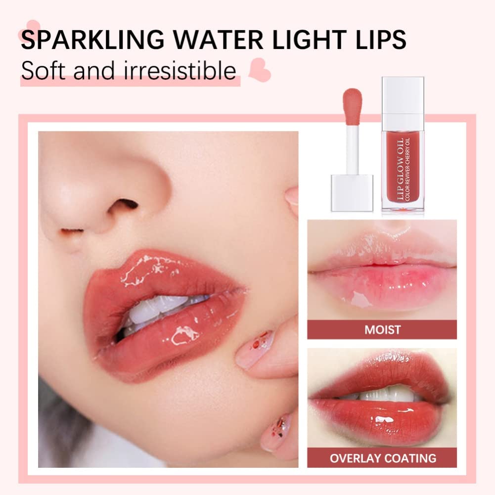 Ofanyia Hydrating Lip Glow Oil, Plumping Lip Gloss Tinted Lip Balm Transparent Lip Care, Long Lasting Hydrating Lip Gloss Tinted Lip Non-sticky, Lip Tint Lip Care Oil for Dry Lip (012#+015#)