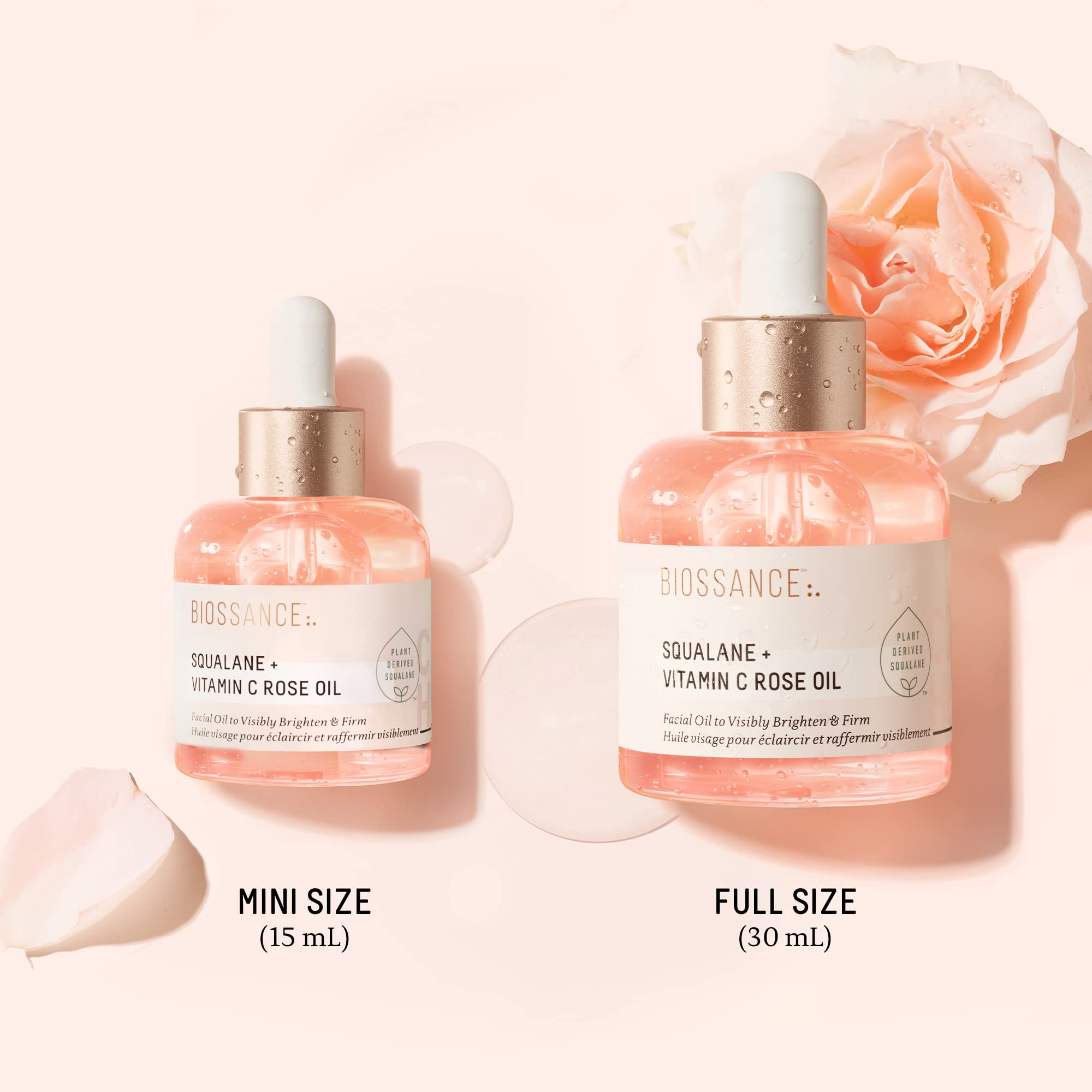 Biossance Squalane + Vitamin C Rose Oil, Advanced Facial Oil - Brightening, Firming, and Hydrating Serum for All Skin Types - Chios Crystal Oil, Damascus Rose Extract & Squalane for Radiance - 0.5oz