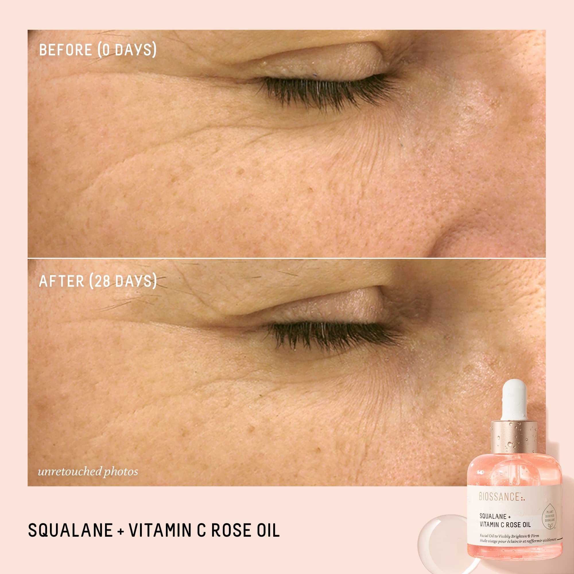 Biossance Squalane + Vitamin C Rose Oil, Advanced Facial Oil - Brightening, Firming, and Hydrating Serum for All Skin Types - Chios Crystal Oil, Damascus Rose Extract & Squalane for Radiance - 0.5oz