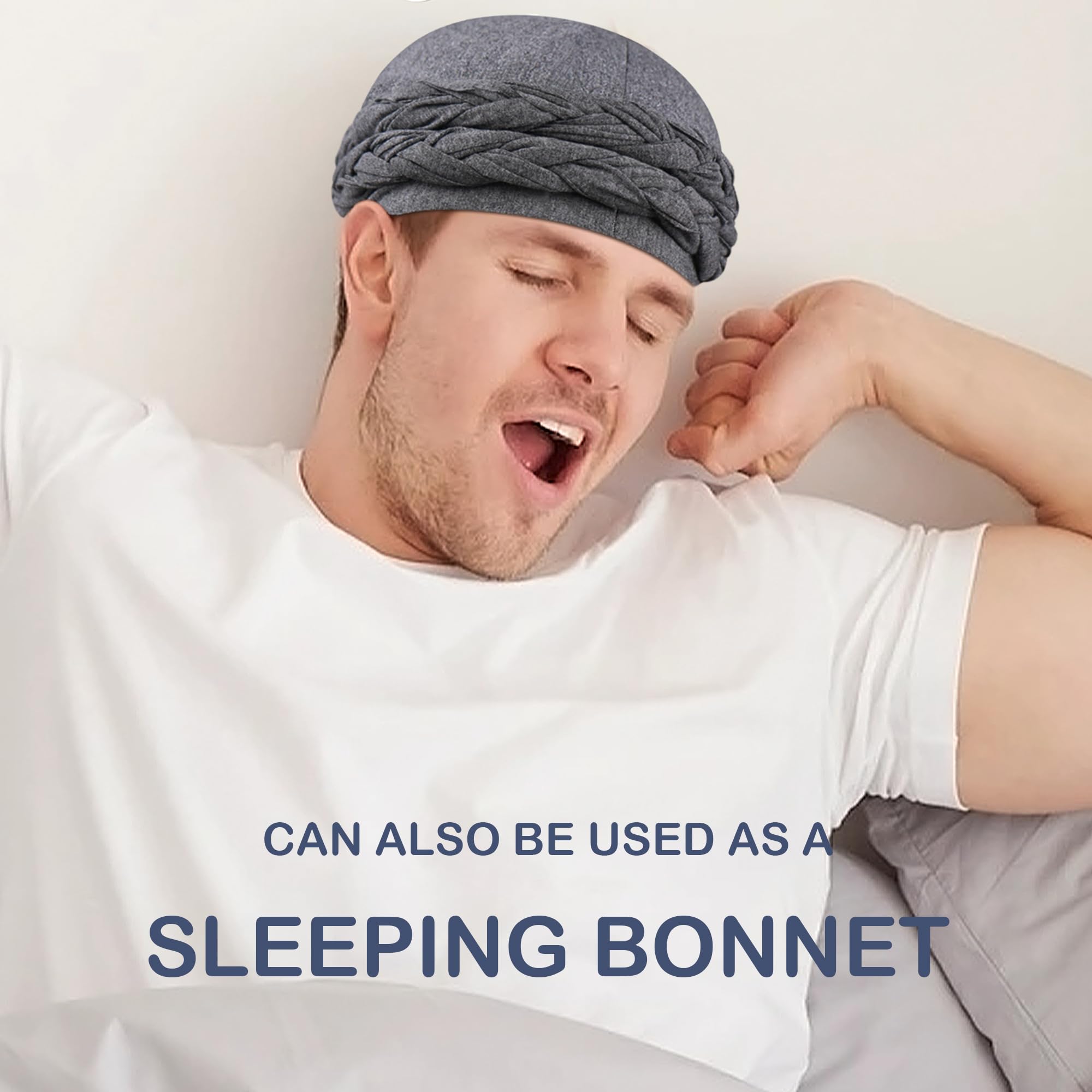Babalet Halo Turban for Men Women Satin Lined Durag Skull Cap Pre-Tied Handmade Braids Tail Beanie Sleeping Bonnet,Black/Grey,2PCS