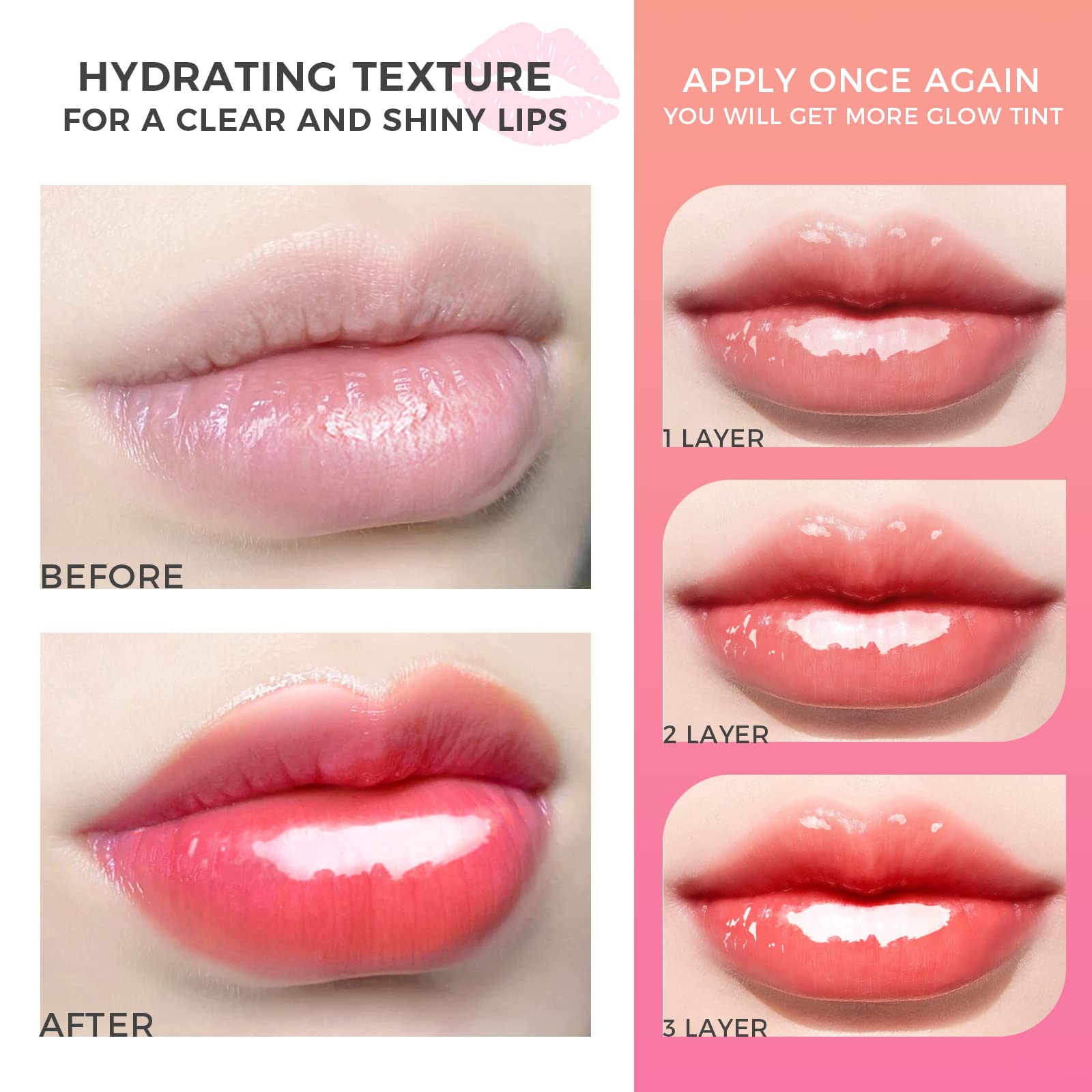 Ofanyia Hydrating Lip Glow Oil, Plumping Lip Gloss Tinted Lip Balm Transparent Lip Care, Long Lasting Hydrating Lip Gloss Tinted Lip Non-sticky, Lip Tint Lip Care Oil for Dry Lip (012#+015#)