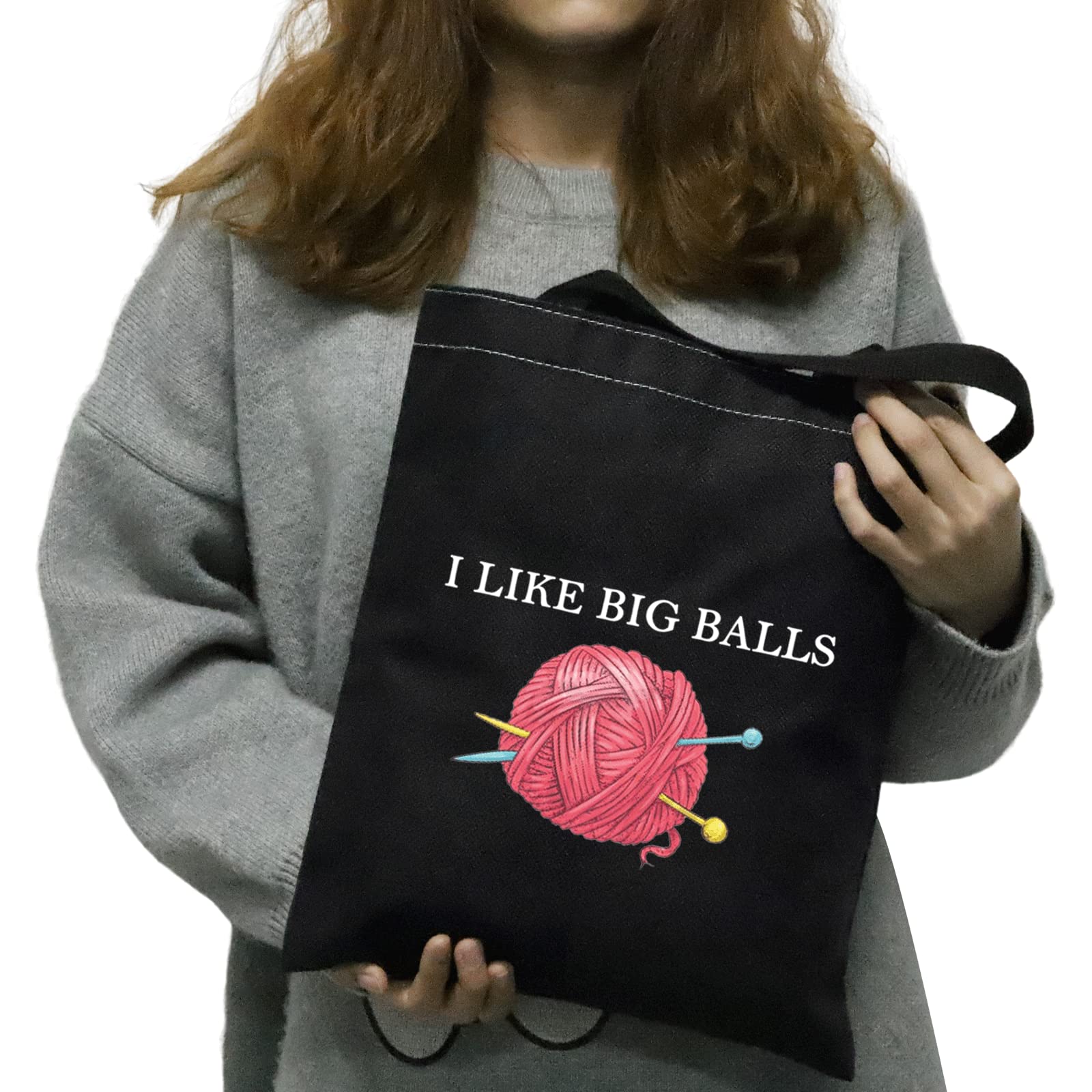 JXGZSO Crochet supplies Bag Knitting Project Bag I Like Big Balls Make Up Bag Funny Knitting Gift For Knitter (i like big balls shopping black)