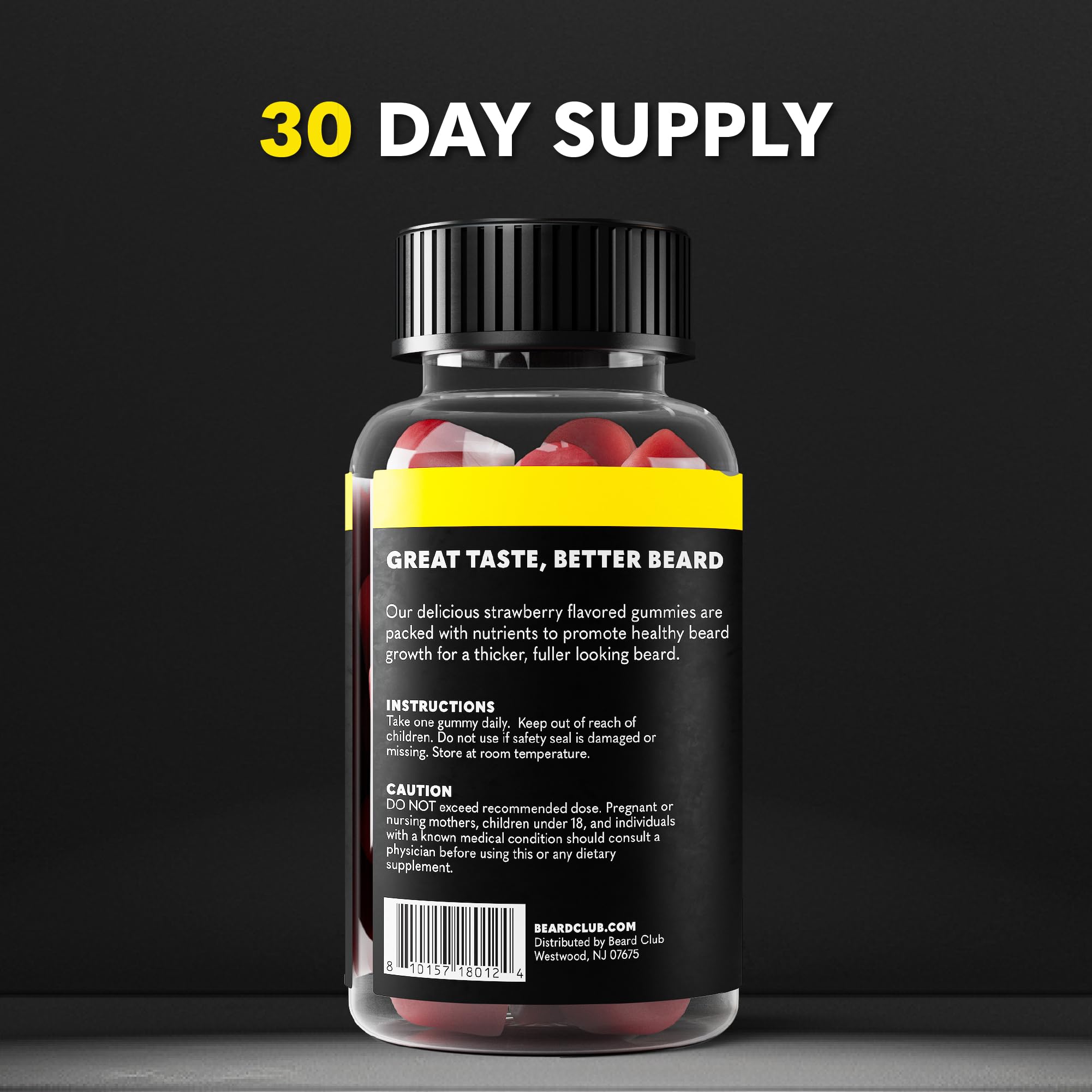 The Beard Club Biotin Beard Growth Vitamin Gummies - Beard and Hair Supplement for Men - Vitamins B12, E, & C to Support a Thicker Fuller Looking Beard - Mens Beard Care - Strawberry Gummy