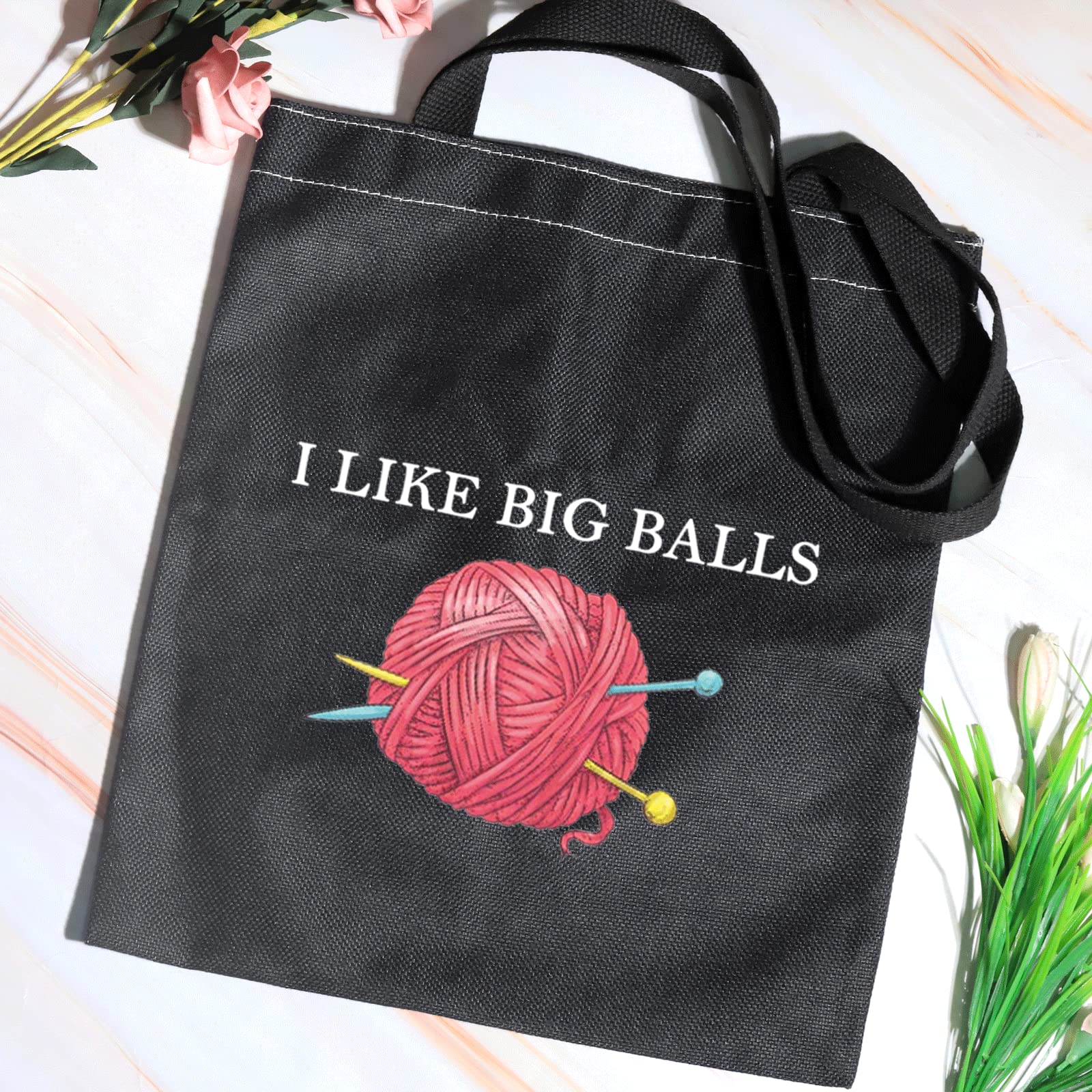 JXGZSO Crochet supplies Bag Knitting Project Bag I Like Big Balls Make Up Bag Funny Knitting Gift For Knitter (i like big balls shopping black)