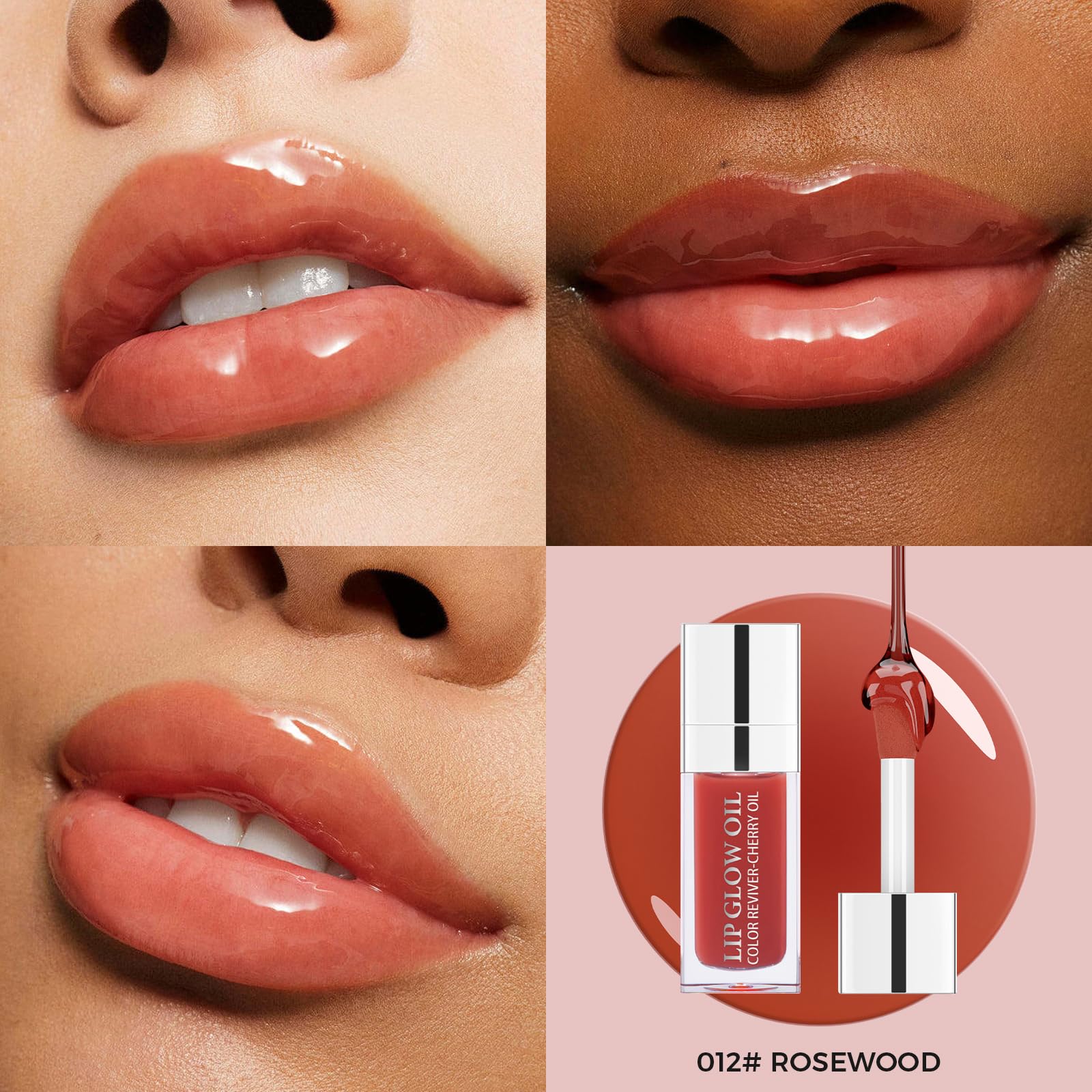 Ofanyia Hydrating Lip Glow Oil, Plumping Lip Gloss Tinted Lip Balm Transparent Lip Care, Long Lasting Hydrating Lip Gloss Tinted Lip Non-sticky, Lip Tint Lip Care Oil for Dry Lip (012#+015#)