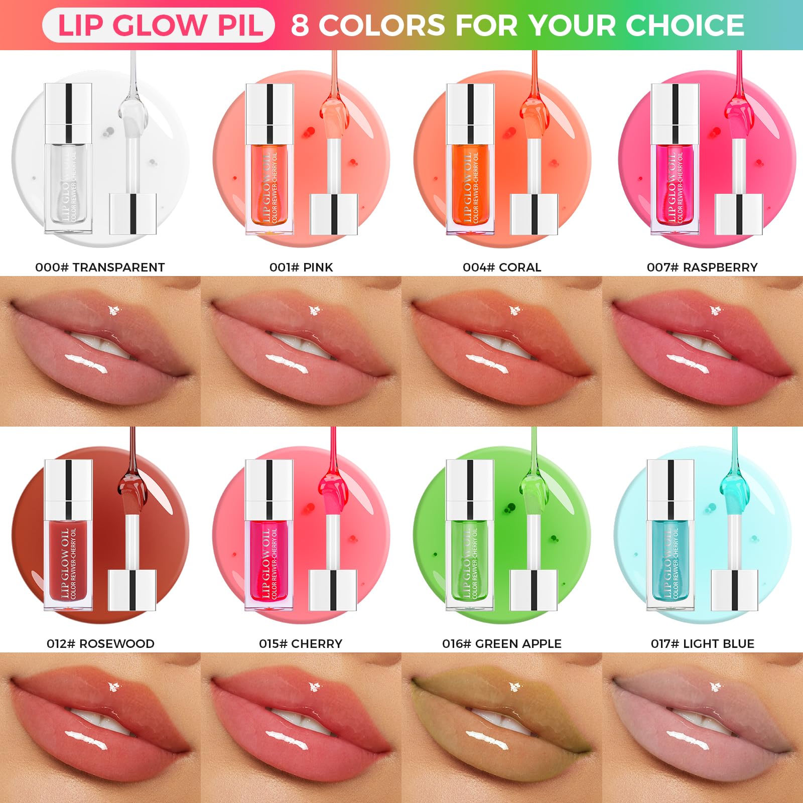 Ofanyia Hydrating Lip Glow Oil, Plumping Lip Gloss Tinted Lip Balm Transparent Lip Care, Long Lasting Hydrating Lip Gloss Tinted Lip Non-sticky, Lip Tint Lip Care Oil for Dry Lip (012#+015#)
